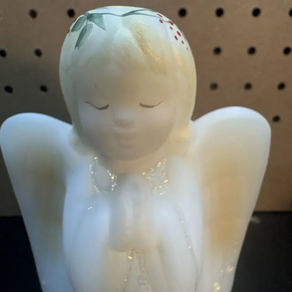 VTG Fenton Satin Glass Angel Bell Signed Numbered S. Fisher Music Notes #885